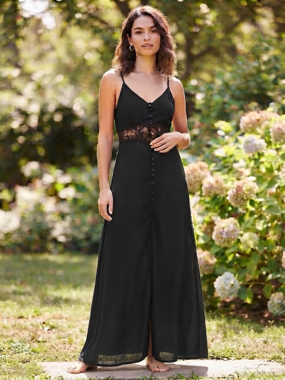 I AM Black Crochet Cut out Spaghetti Strap Maxi Dress